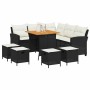 Set de sofás de jardín en forma de L con cojines 6 pzas negro