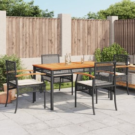 Set de muebles jardín 5 pzas con cojines ratán sintético negro
