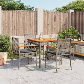 Set comedor de jardín 5 piezas con cojines ratán sintético gris