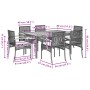 Set comedor jardín 7 pzas y cojines ratán sintético gris
