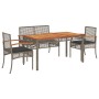 Juego de comedor de jardín 4 piezas con cojines ratán PE gris