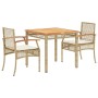 Set comedor de jardín 3 pzas con cojines ratán sintético beige