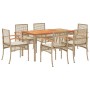 Set comedor de jardín 7 pzas con cojines ratán sintético beige