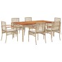 Set comedor de jardín 7 pzas con cojines ratán sintético beige