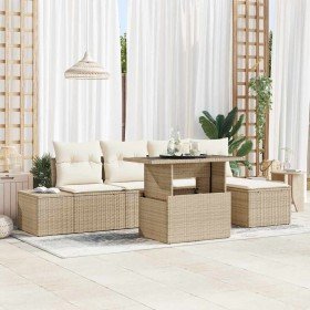Conjunto de sofá de jardín con cojín 6 pcs beige y crema