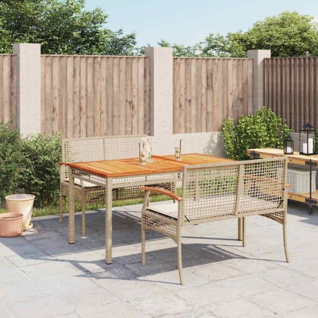 Set comedor de jardín 3 pzas con cojines ratán sintético beige