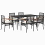 Set de comedor de jardín 7 pzas y cojines ratán sintético negro