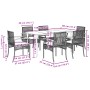 Set de comedor de jardín 7 pzas y cojines ratán sintético negro