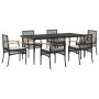 Set de comedor de jardín 7 pzas y cojines ratán sintético negro