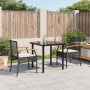 Set comedor de jardín 3 pzas con cojines ratán sintético negro