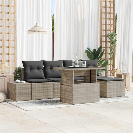 Conjunto de sofá de jardín 6 pcs Gris Claro ratán sintético en Sofás de exterior | Comprar online en Foro24