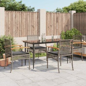 Set comedor de jardín 5 piezas con cojines ratán sintético gris