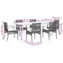 Set comedor jardín 7 pzas y cojines ratán sintético gris