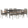 Set comedor jardín 9 pzas y cojines ratán sintético gris