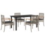 Set comedor de jardín 5 piezas con cojines ratán sintético gris