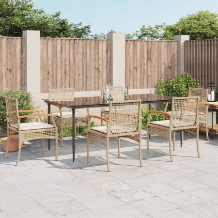 Set comedor de jardín 7 pzas con cojines ratán sintético beige