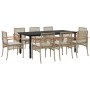 Set comedor de jardín 9 pzas con cojines ratán sintético beige