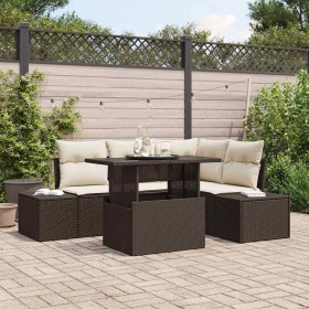 Conjunto de sofá de jardín con cojín 5 pcs Marrón y crema