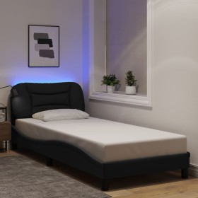 Estructura de cama con LED sin colchón tela negro 80x200 cm