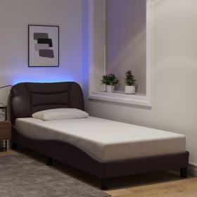 Estructura de cama con LED sin colchón marrón oscuro 80x200 cm
