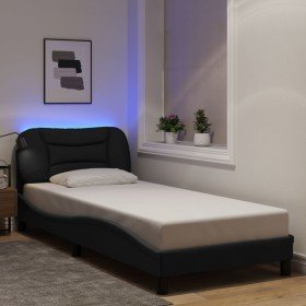 Estructura cama con LED sin colchón tela negro 90x190 cm Estructura cama con LED sin colchón tela negro 90x190 cm