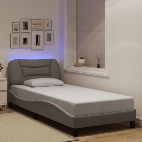 Estructura cama con LED sin colchón tela gris taupe 90x190 cm