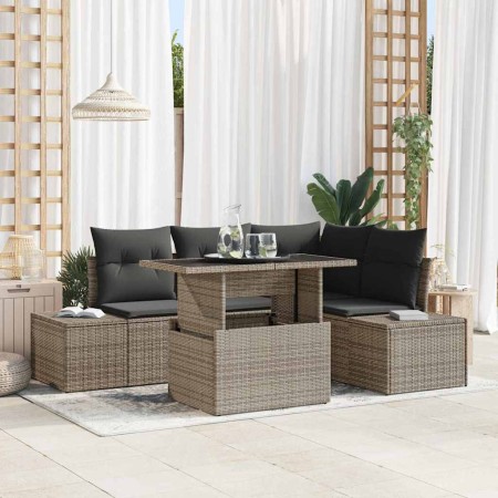 Conjunto de sofá de jardín con cojín 5 pcs Gris ratán sintético en Sofás de exterior | Comprar online en Foro24