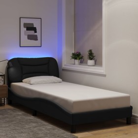 Estructura cama con LED sin colchón tela negro 90x200 cm