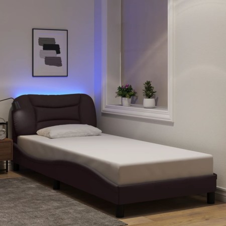 Estructura cama con LED sin colchón tela marrón oscuro 90x200cm