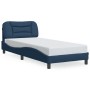 Estructura cama con LED sin colchón tela azul 90x200 cm