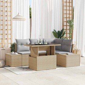 Conjunto de sofá de jardín con cojín 5 pcs beige y gris claro