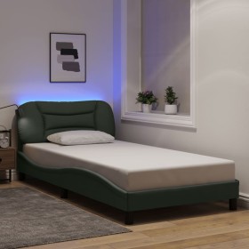 Estructura cama con LED sin colchón tela gris oscuro 90x200 cm