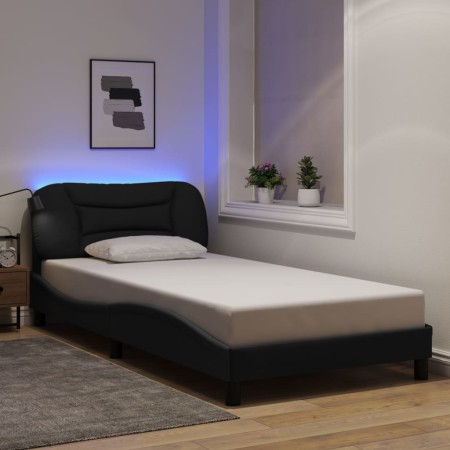 Estructura cama con LED sin colchón tela negro 100x200 cm
