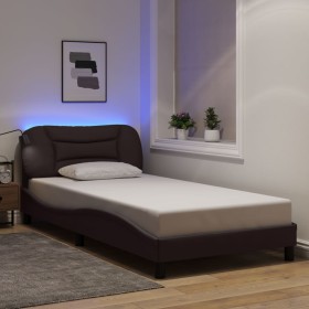 Estructura cama con LED sin colchón marrón oscuro 100x200 cm
