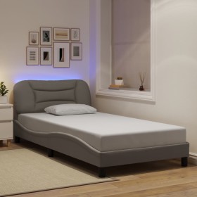 Estructura cama con LED sin colchón tela gris taupe 100x200 cm