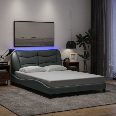 Estructura cama con LED sin colchón tela gris claro 120x200 cm