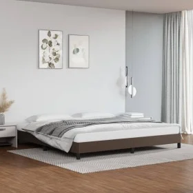 Brown synthetic leather bed frame 200x200 cm by vidaXL, Beds and slatted bases - Ref: Foro24-346925, Price: 103,39 €, Discoun...