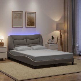 Estructura cama con LED sin colchón tela gris taupe 120x200 cm Estructura cama con LED sin colchón tela gris taupe 120x200 cm