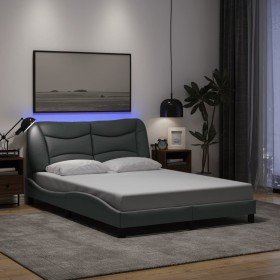 Estructura cama con LED sin colchón tela gris claro 140x190 cm Estructura cama con LED sin colchón tela gris claro 140x190 cm