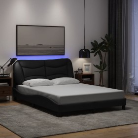Estructura cama con LED sin colchón tela negro 140x190 cm