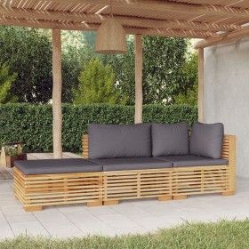 Juego muebles de jardín 3 piezas y cojines madera maciza teca de vidaXL, Conjuntos de jardín - Ref: Foro24-3100906, Precio: 5...