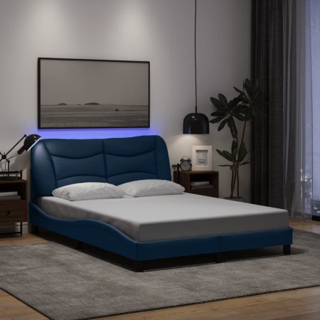 Estructura de cama con LED sin colchón tela azul 140x200 cm