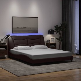 Estructura de cama con LED sin colchón marrón oscuro 160x200 cm