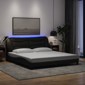 Estructura de cama con LED sin colchón tela negro 180x200 cm