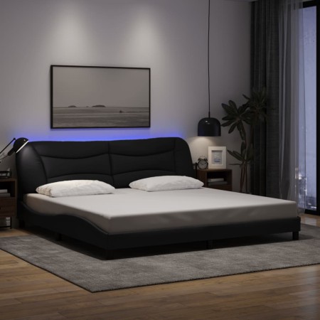 Estructura de cama con LED sin colchón tela negro 200x200 cm