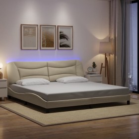 con LED sin colchón tela color crema 200x200 cm