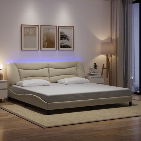 con LED sin colchón tela color crema 200x200 cm
