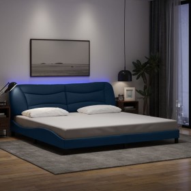 Estructura de cama con LED sin colchón tela azul 200x200 cm