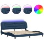 Estructura de cama con LED sin colchón tela azul 200x200 cm