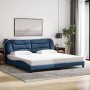 Estructura de cama con LED sin colchón tela azul 200x200 cm